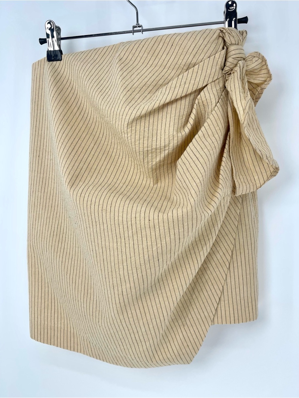 Zara Beige Pinstripe Faux Wrap Skirt with Faux Side Tie, size S